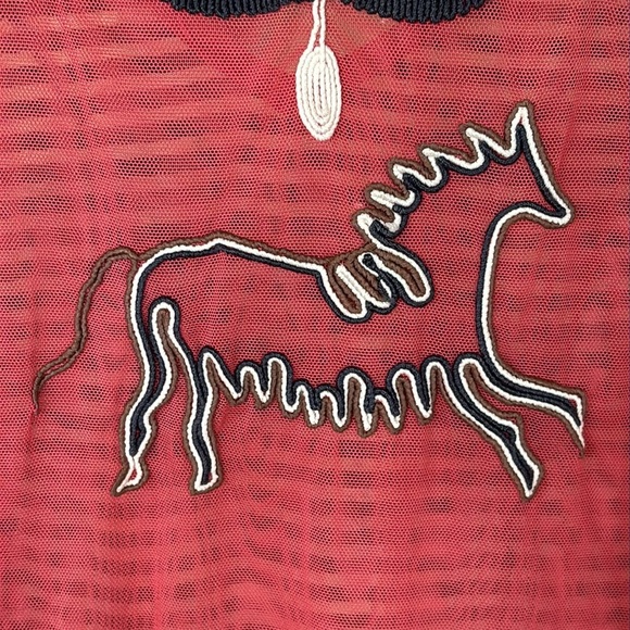 Save The Queen! V-Neck Tank Top Striped Embroidered Horse Beaded Mesh Back Italy - Picture 9 of 14